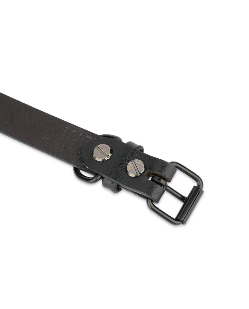 small dog collar black leather with black buckle 3