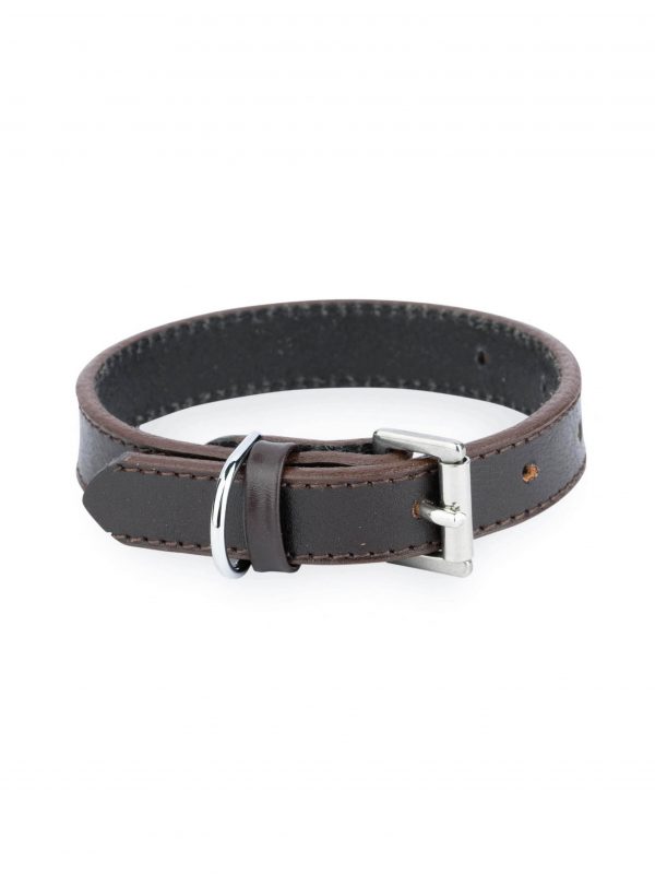 small dog collar brown leather with silver buckle 1