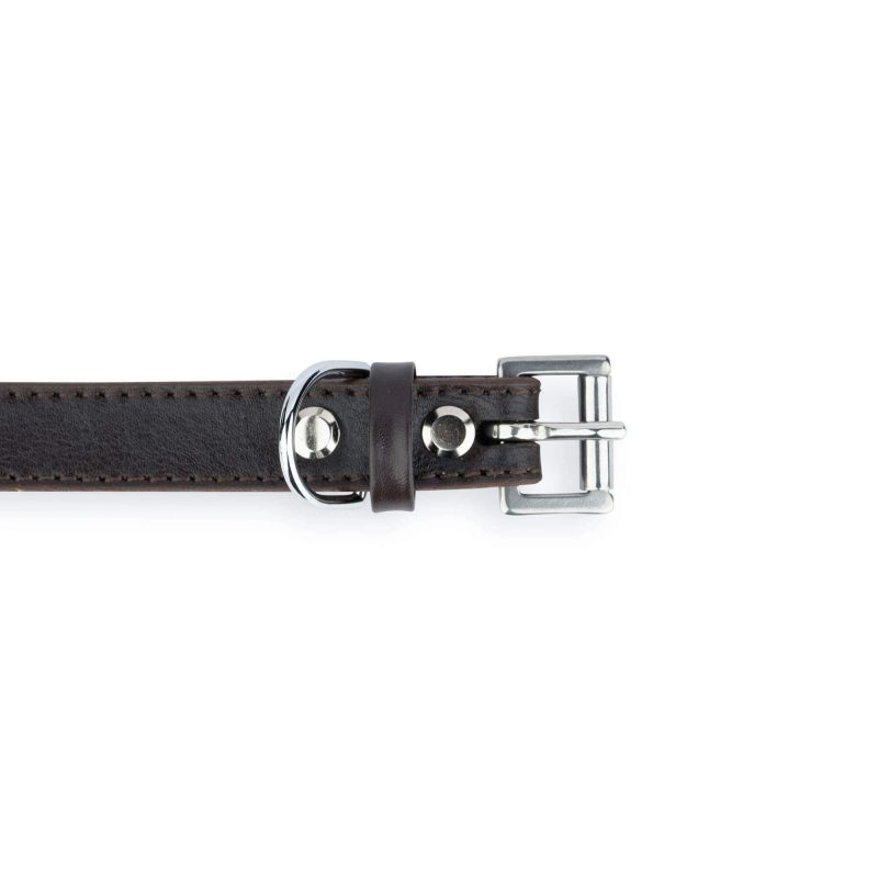 small dog collar brown leather with silver buckle 4
