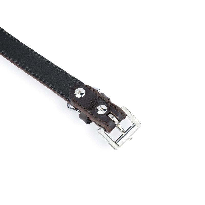 small dog collar brown leather with silver buckle 5