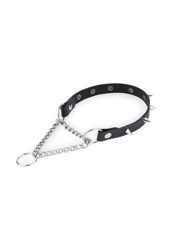 spike dog collar martingale black leather 1