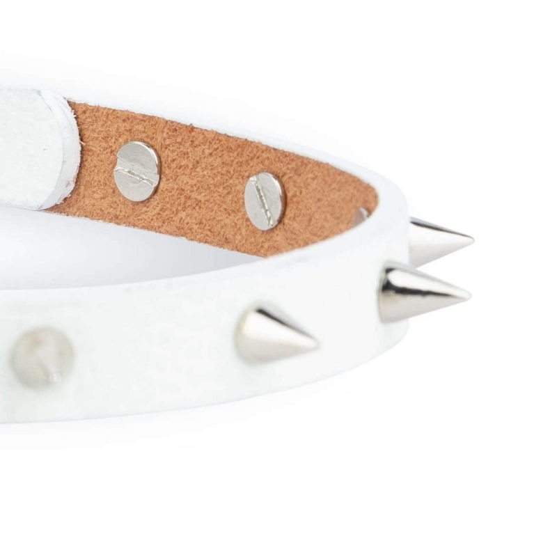 spike dog collar martingale white leather 4