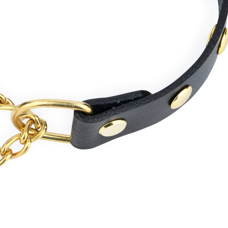 studded dog collar martingale gold chain and rivets 2