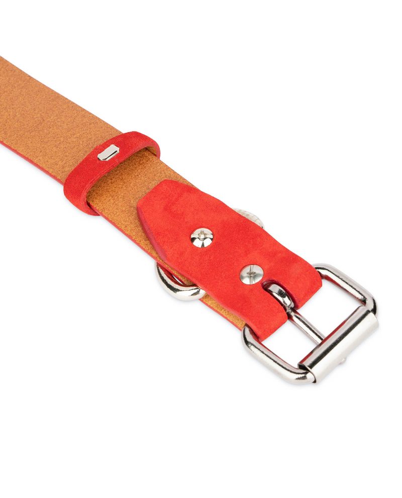 suede red leather dog collar silver buckle 3