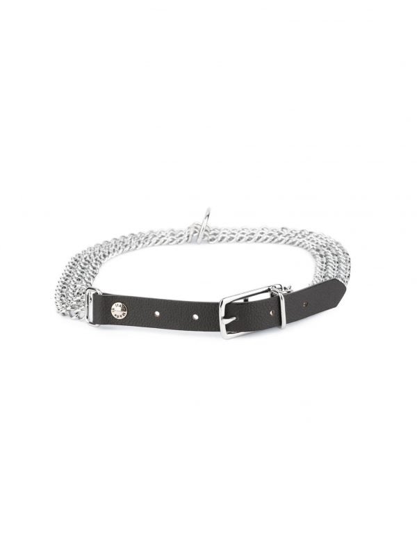 triple chain dog collar with black leather 1
