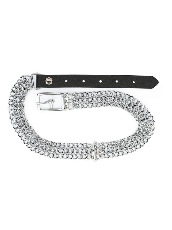 triple chain dog collar with black leather 2