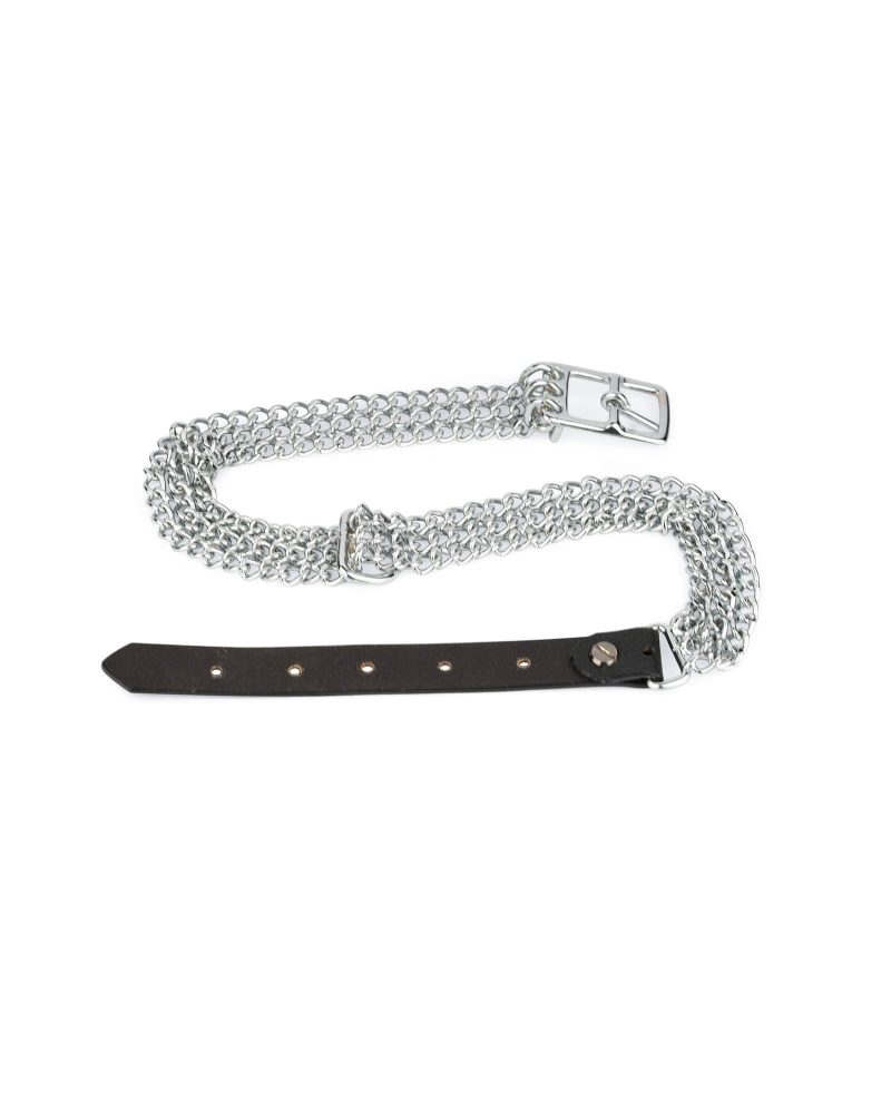 triple chain dog collar with black leather 3