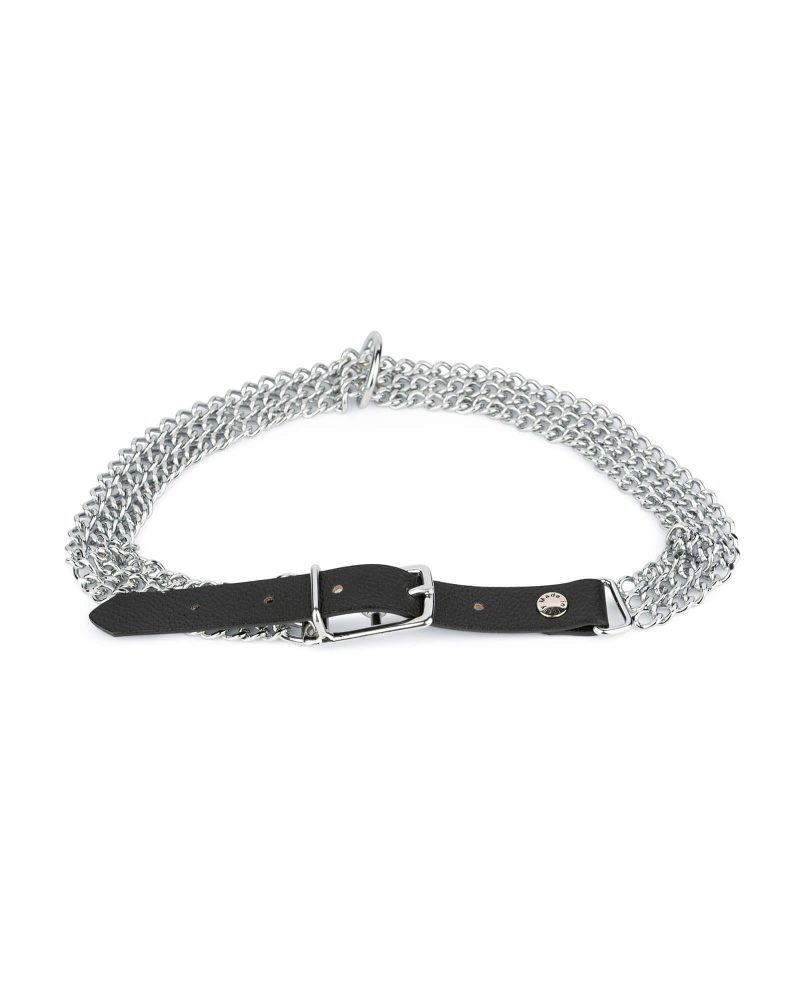triple chain dog collar with black leather 4