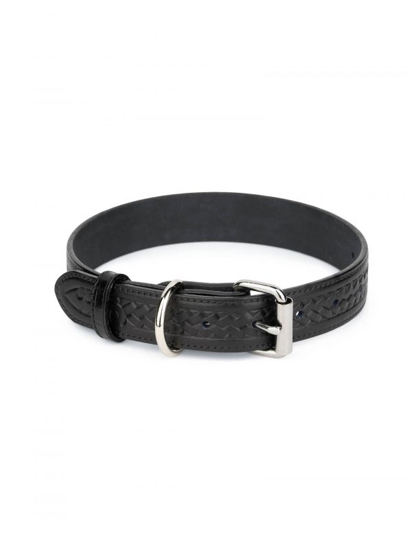 unique dog collar black embossed leather 1