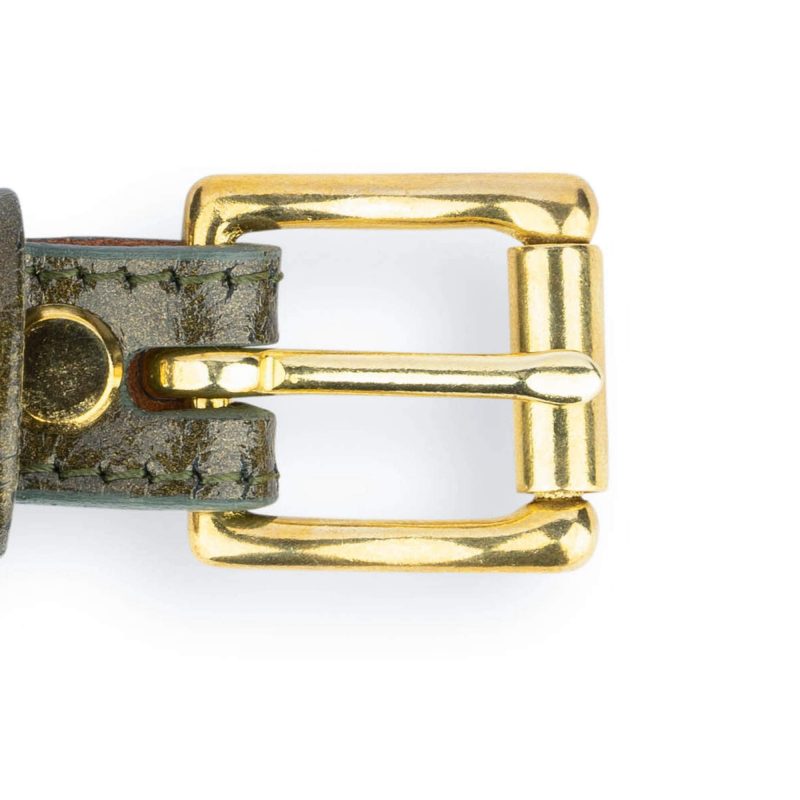 unique green leather dog collar with gold buckle 3