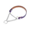 violet leather dog collar silver martingale chain 1