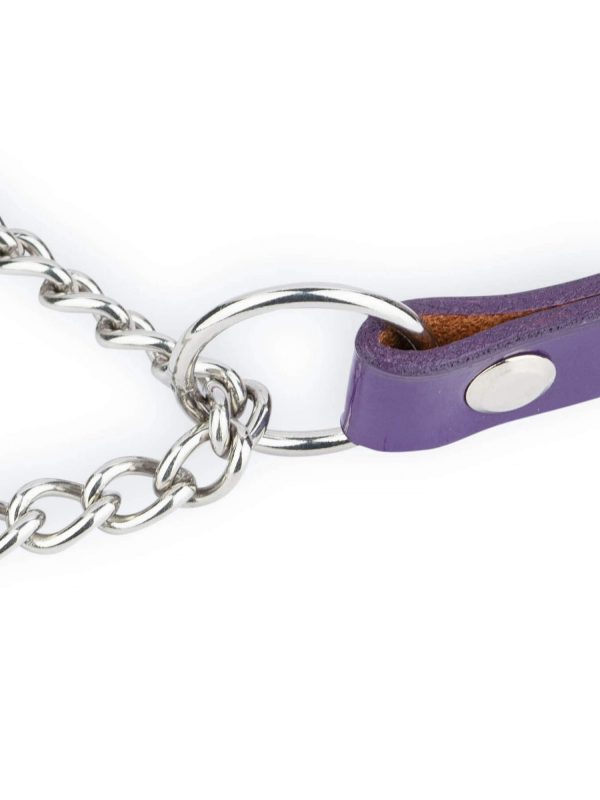 violet leather dog collar silver martingale chain 2