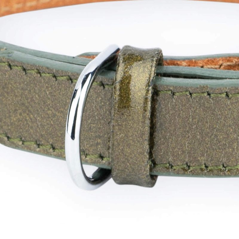 wedding dog collar green leather silver buckle 2
