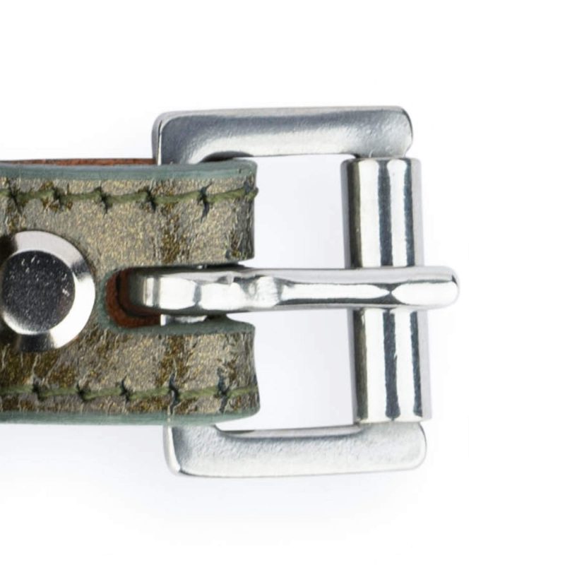 wedding dog collar green leather silver buckle 3