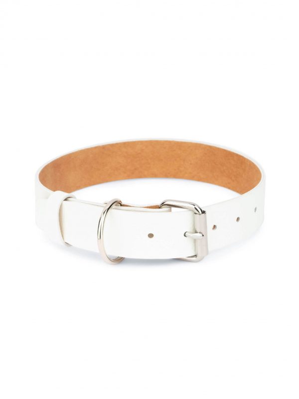 white dog collar genuine leather 1