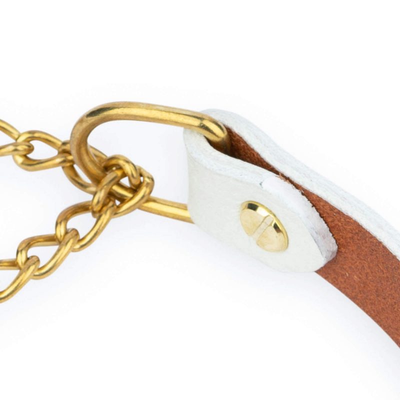 white dog collar martingale gold chain 2