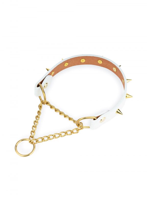 white spiked collar gold martingale chain 1