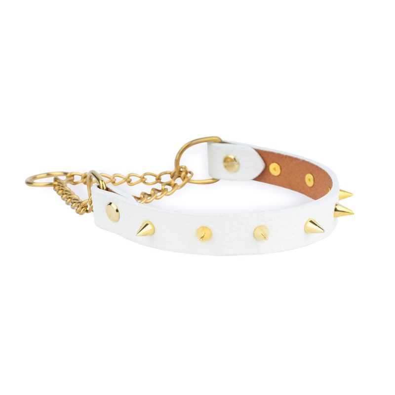 white spiked collar gold martingale chain 5
