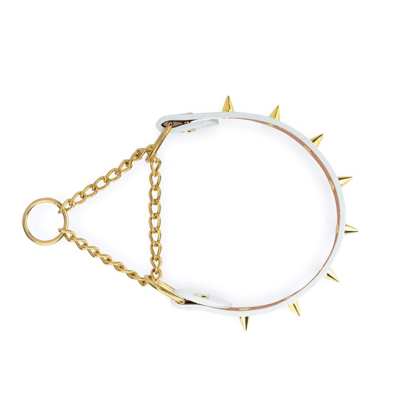 white spiked collar gold martingale chain 7