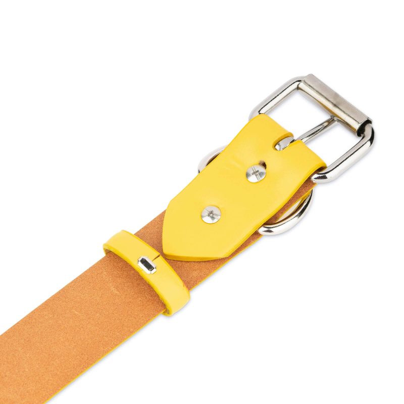 wide yellow dog collar real leather 3